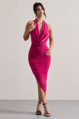 Hayley | Hot Pink Cowl-Neck Asymmetric Maxi Dress