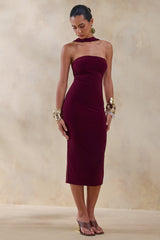 Amariah | Burgundy Bandeau Midi Dress With Scarf-Detail