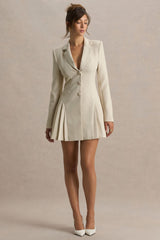 Blossoming | Nude Plunge-Neck Tailored Mini Dress With Pleating