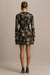 Moonlit | Winter Floral Embellished Mesh And Sequin Crew-Neck Mini Dress