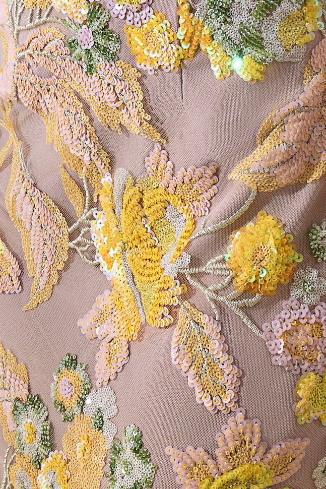 Severn | Yellow Embellished Floral Bandeau Maxi Dress