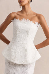 Delvine | White Lace Bandeau Corset Maxi Dress
