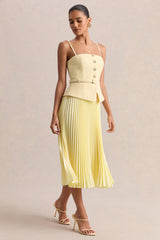 Lizzy | Lemon Square-Neck Midi Dress With Pleated-Skirt
